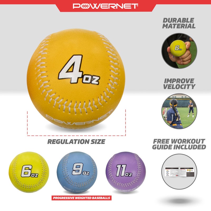PowerNet German Marquez Command Set Weighted Baseball Training Bundle - 4 Progressive Weights (4, 6, 9, 11 oz) for Pitching, Improve Control, Includes Long Toss Throwing Program - Image 3